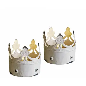 LOBERON Lot de 2 photophores à LED Ugnéville, blanc vieilli (8cm)Vendu parloberon