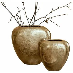 LOBERON Lot de 2 vases Cezelle, champagne (21 x 9 x 21cm)