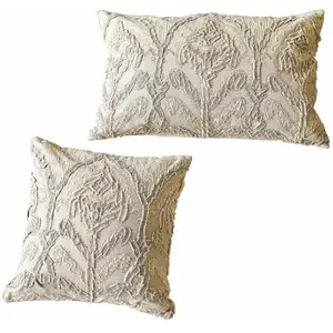 LOBERON Lot de 2 housses de coussins Esparance, beige/blanc/rose (60 x 40cm) pas cher