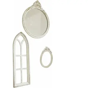 LOBERON Miroir avec fenêtres décoratives, 3 pièces Morilev, blanc viei...