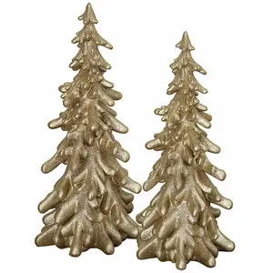 LOBERON Lot de 2 sapins décoratifs Tolvene, champagne (15 x 15 x 31cm) pas cher