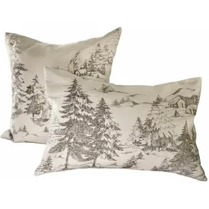 LOBERON Lot de 2 housses de coussins Fabrielle, blanc/gris (60 x 40cm) pas cher