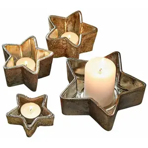 Comparateur de prix : LOBERON Lot de 4 photophores Thervel, doré vieilli/gris (16.5 x 17 x 5cm)