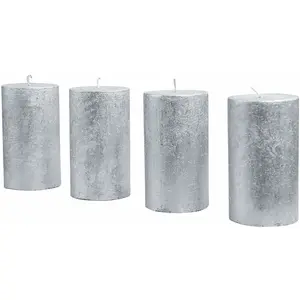 LOBERON Lot de 4 bougies Braga, argenté (13cm) pas cher