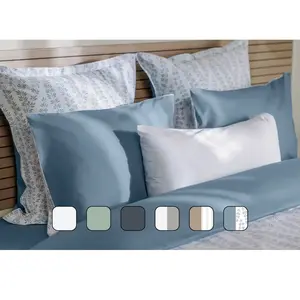 Emma 2 taies d'oreiller 100% Percale de Coton 65x65 - Blanc & Gris clair pas cher
