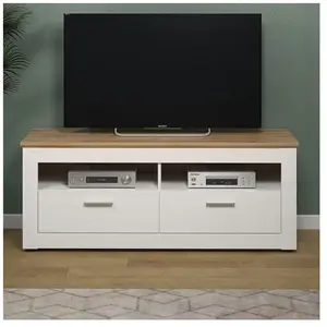 TRENDTEAM 4251585544304 Meuble TV Shade 2 tiroirs, 2 compartiments ouverts, décor pin blanc, décor chêne. pas cher