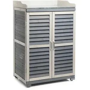 Comparateur de prix : WilTec Meuble de jardin avec Espace de rangement inférieur Table pour plantes Bandes de protection Gris