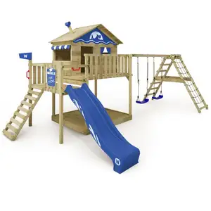 WICKEY Aire de jeux Portique bois Smart Ocean avec balançoire et tobog... pas cher