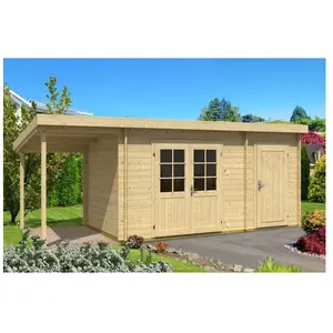 Alpholz - Abri de jardin Maria toit en pente avec annexe Naturel , 40 mm Épaisseur paroi 600 x 279 cm pas cher