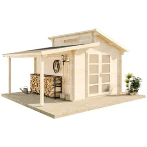 ALPHOLZ Abri de jardin Aktiva toit en pente Marron Imprégné, 40 mm Épaisseur paroi 500 x 360 cm