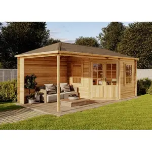 Abri de jardin pentagonal ALPHOLZ Moselle 7x3m en madrier 28mm avec fe...