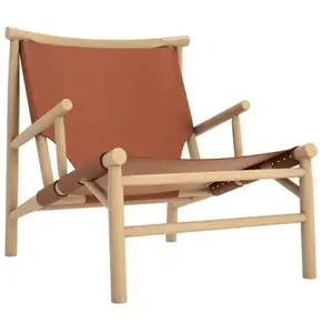 Fauteuil en chêne naturel et cuir cognac Samurai - NORR11