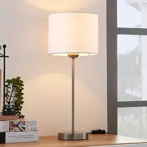 LAMPENWELT Lindby lampe de table Annatina, blanc, nickel, hauteur 48 cm, textile pas cher
