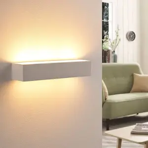 Comparateur de prix : Lindby Applique murale Arya, up/down, blanc, plâtre, G9, à 2 lampes, à peindre