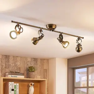 Lindby plafonnier Perseas, 78 cm, 4 lampes, laiton vieilli, GU10 pas cher