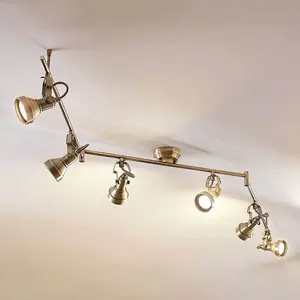 Comparateur de prix : Lindby plafonnier Perseas, 180 cm, 6 lampes, laiton vieilli, GU10