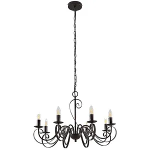Lucande Lustre Caleb, 8 lampes, couleur rouille, métal, E14 pas cher
