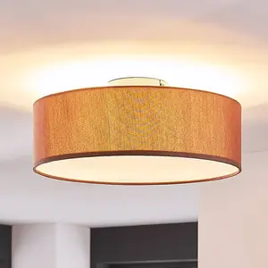 Lindby plafonnier Sebatin, Ø 40 cm, marron clair, tissu, E27 pas cher