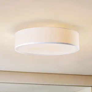 Plafonnier Lindby Sebatin, Ø 50 cm, blanc, tissu, E27 pas cher