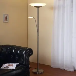Lindby lampe sur pied LED Ragna, lampe de lecture, nickel, intensité variable pas cher