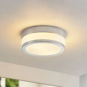 Lindby plafonnier Flavi, Ø 23 cm, chrome, verre, IP44, E27