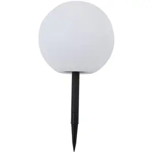 Comparateur de prix : Lampe solaire LED Lindby Lago, Ø 30 cm, boule, piquet de terre, blanc