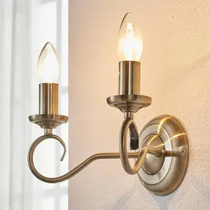 Lindby - wandlamp - 2lichts - metaal - H: 17 cm - E14 - oud messing pas cher