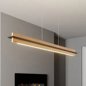 Quitani Suspension LED Lexa, chêne/noir, longueur 118 cm pas cher