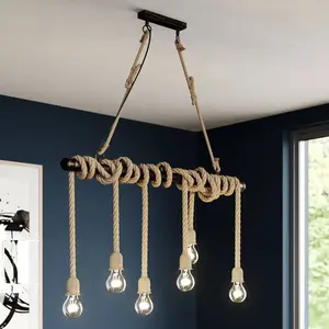 Comparateur de prix : Suspension Lindby Hajo, 100 cm, à 6 lampes, corde à piano
