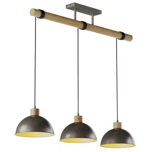 Lindby suspension Holgar, gris, 3 lampes, bois, métal, E27 pas cher