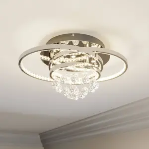 Lucande Plafonnier LED Keely, chrome, cristal, 45cm pas cher