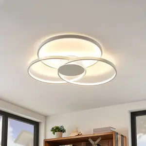 Lindby, plafonnier LED Riley, blanc, métal, 80 cm, à intensité variable
