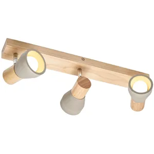 Lindby spot Filiz, 3 lampes, 47 cm de long, bois, béton pas cher
