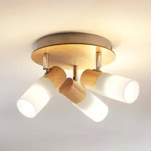 Lindby spot pour plafond Christoph, 20 cm, 3 lampes, bois, rondelle pas cher