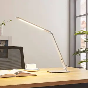 Lucande lampe de bureau LED Nicano, gris, métal, intensité variable. pas cher