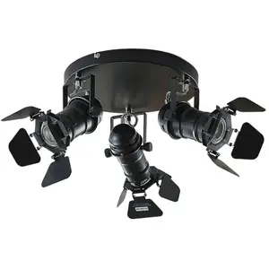 Spot pour plafond Lindby Tilen, à 3 lampes, noir, métal, Ø 54 cm pas cher