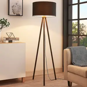 Lindby - Lampadaire Bois 'Majken' en bois pour salon & salle à manger
