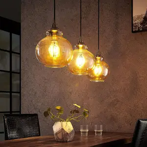 Comparateur de prix : Lindby suspension Tymoni, 3 lampes, ambre, verre, Ø 20 cm