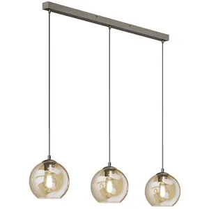 Comparateur de prix : Lindby suspension Sofian, amber, verre, 100 cm, à 3 lampes.