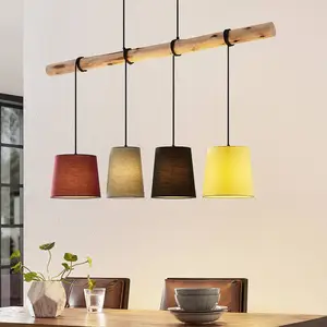 Lindby Suspension Moskau , multicolore, textile, bois, E27, 116 cm pas cher