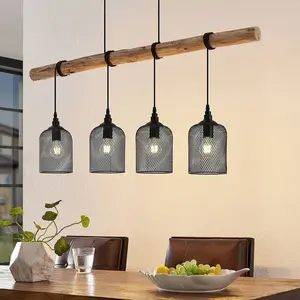 LINDBY Suspension à intensité variable 'Elrond' en bois pour salon & salle à manger