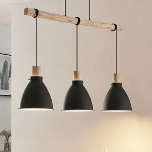 Comparateur de prix : Lindby Suspension Trebale, E27, Ø 28 cm, 3 lampes, bois