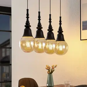 Lucande Gesja suspension 4 lampes allongée noire pas cher