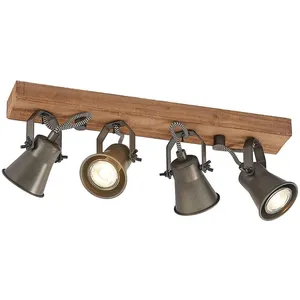 Lindby spot pour plafond Grandesa, 35 cm, 4 lampes, bois, métal pas cher