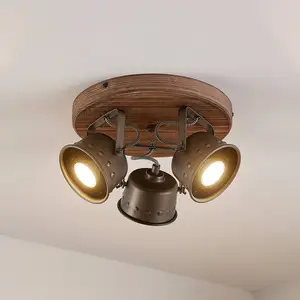 Spot pour plafond Lindby Rubinjo, Ø 31 cm, à 3 lampes, bois, GU10 pas cher