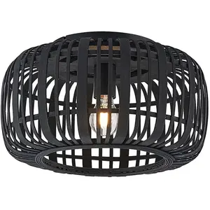 Lindby plafonnier Canyana, noir, rotin, Ø 40 cm pas cher