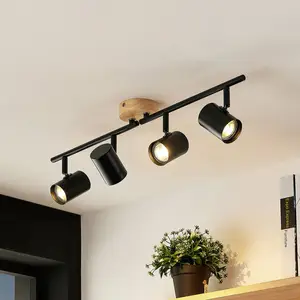 Lindby plafonnier Xiomara, 4 lampes, longueur 68 cm, bois pas cher