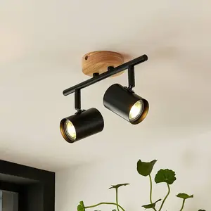 Lindby plafonnier Xiomara, à 2 lampes, longueur 27 cm, bois pas cher