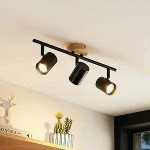 Lindby plafonnier Xiomara, 3 lampes, longueur 68 cm, bois pas cher