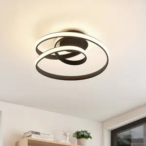 Lucande, plafonnier LED Sakina, noir, métal, Ø 48 cm pas cher